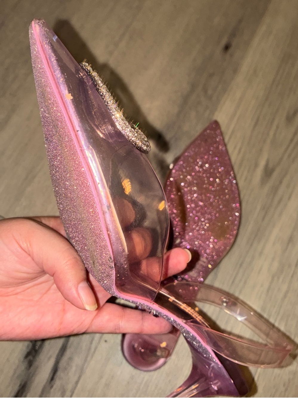 ALDO Barbie Women's Light Pink Slingback Pointed Heels with Crystal Heart - Picture 12 of 16